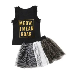 2 Pcs Set Baby Girl Cotton Letter Print Sleeveless Tops And Patchwork Tutu Skirts