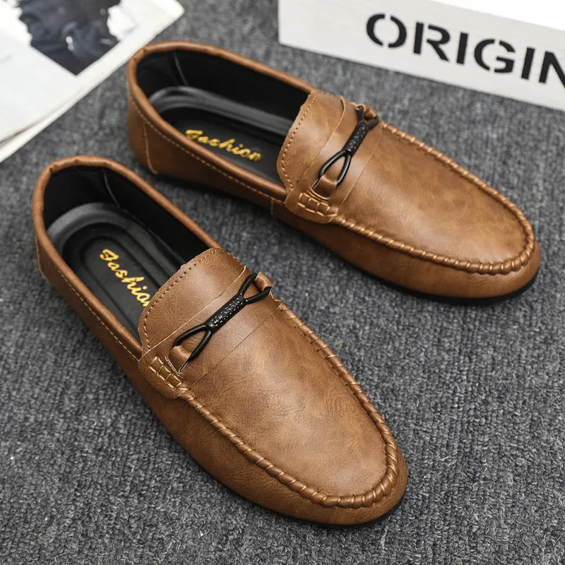 2024 summer new loafers men's Korean version of one-pedal lazy breathable driving men's casual leather shoes men's soft soles