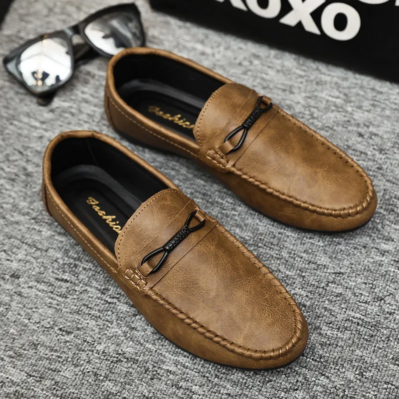 2024 summer new loafers men's Korean version of one-pedal lazy breathable driving men's casual leather shoes men's soft soles
