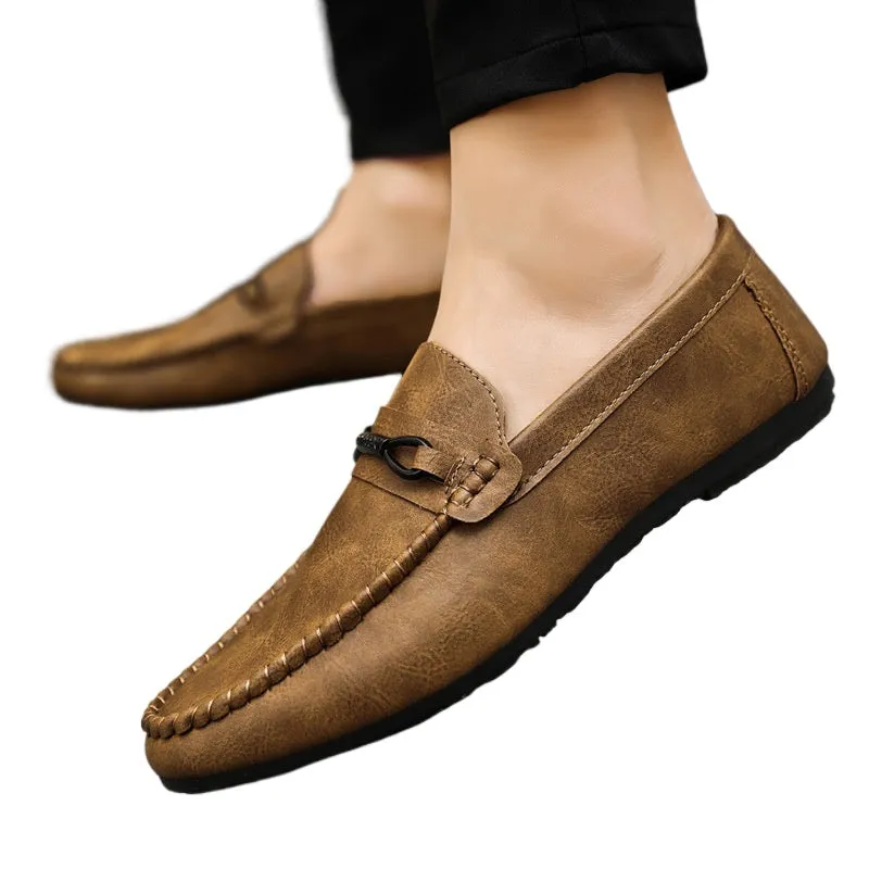 2024 summer new loafers men's Korean version of one-pedal lazy breathable driving men's casual leather shoes men's soft soles