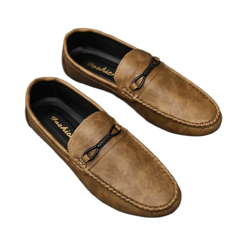 2024 summer new loafers men's Korean version of one-pedal lazy breathable driving men's casual leather shoes men's soft soles