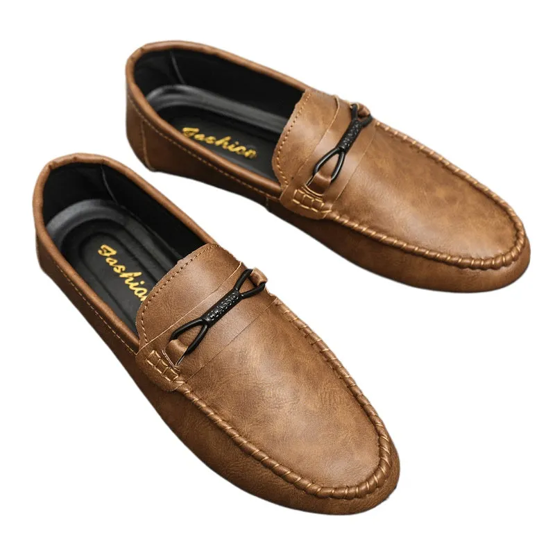2024 summer new loafers men's Korean version of one-pedal lazy breathable driving men's casual leather shoes men's soft soles
