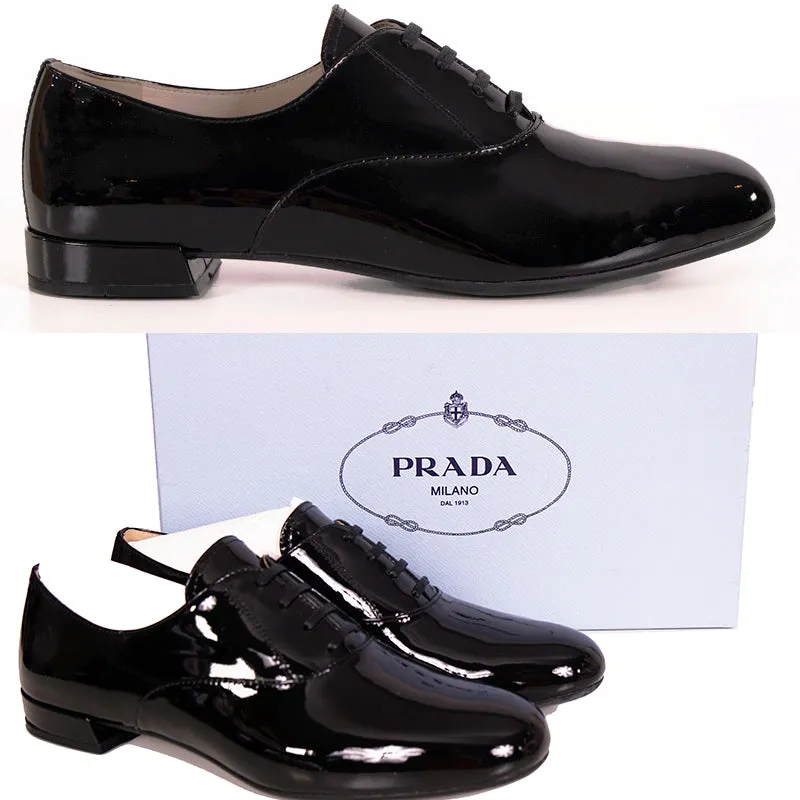 36 NEW $990 PRADA Woman's Black Patent Leather CLASSIC OXFORD DRESS SHOES US 6