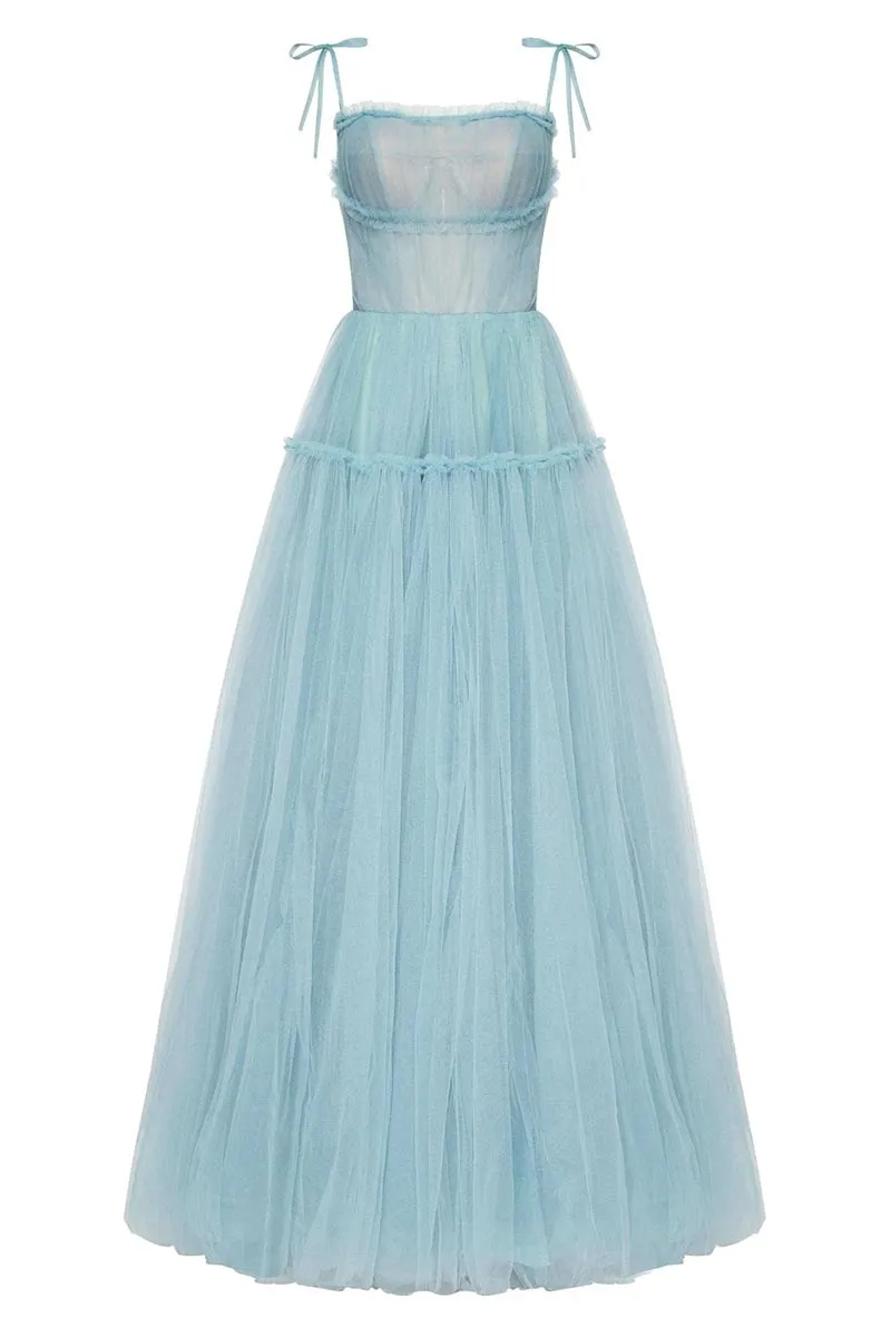 Alluring Beauty Tie-Strap Trendy Tulle Maxi Dress