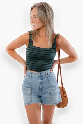 Bella Green & Black Square Neck Seamless Cropped Tank