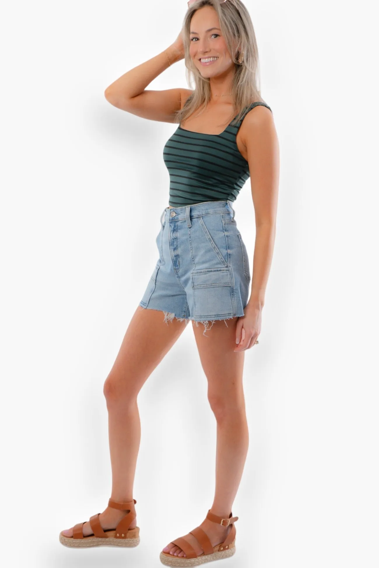 Bella Green & Black Square Neck Seamless Cropped Tank
