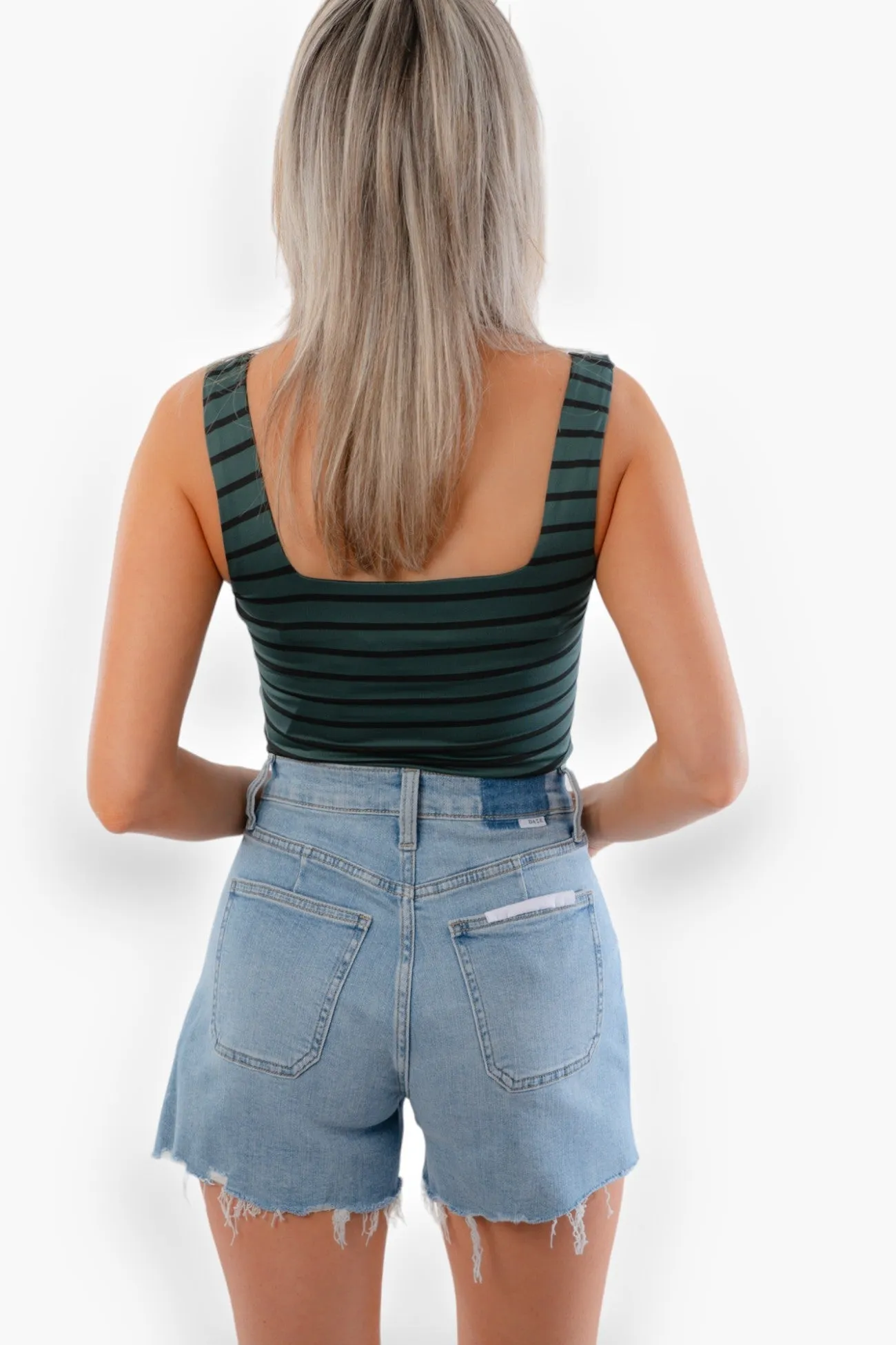 Bella Green & Black Square Neck Seamless Cropped Tank