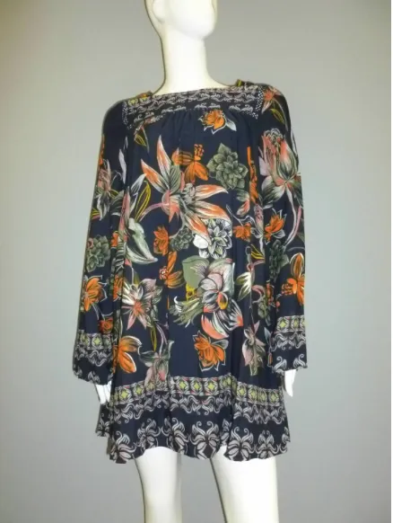 Blue Floral Print Swing Dress
