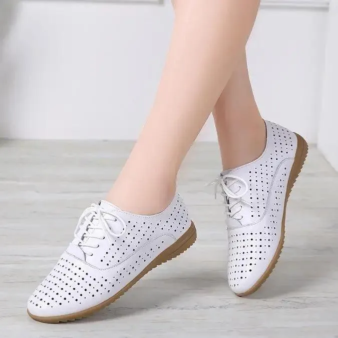 Breathable Women’s Genuine Leather Loafers | Soft Summer Flats