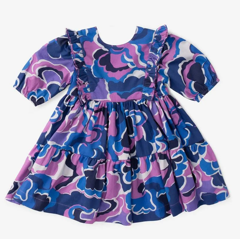 Briton Court Kelly Ruffle Bib Dress in Purple Clouds