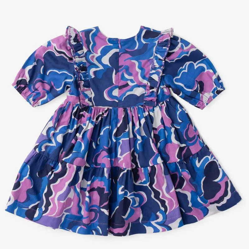 Briton Court Kelly Ruffle Bib Dress in Purple Clouds