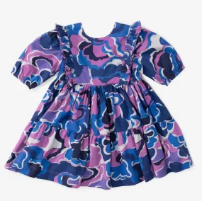 Briton Court Kelly Ruffle Bib Dress in Purple Clouds