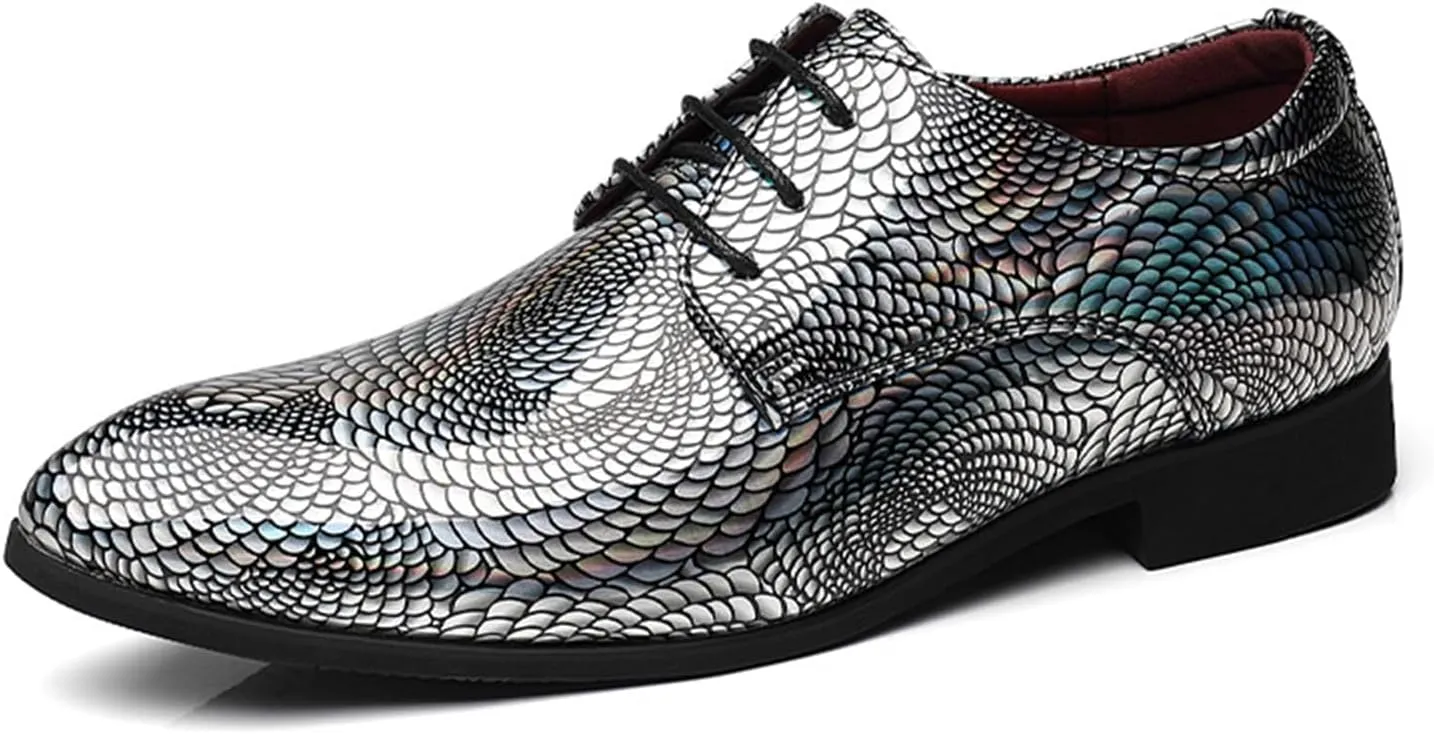 ByErz Men Fashion Dress Business Shoe Pointed Toe Patent Leather Lace Up Oxford Black Blue Green