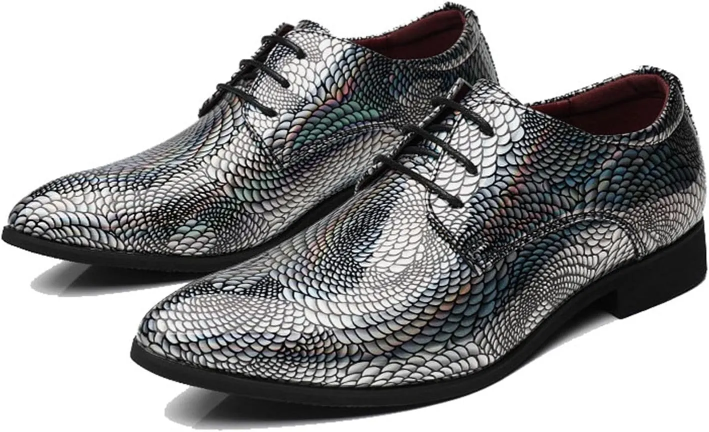 ByErz Men Fashion Dress Business Shoe Pointed Toe Patent Leather Lace Up Oxford Black Blue Green