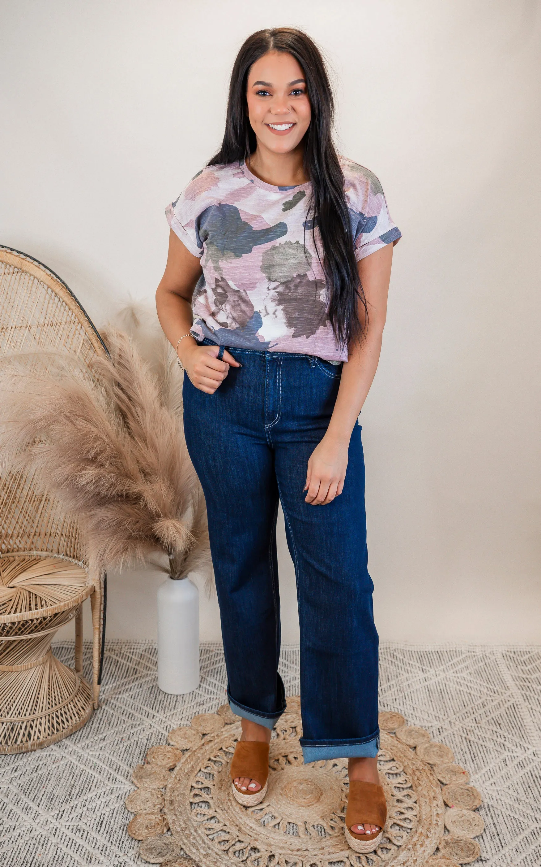 Camo Rolled Up Short Sleeves Top | MYSTREE