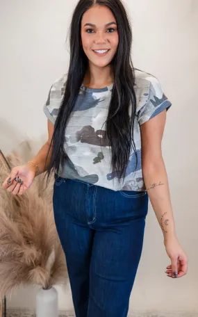 Camo Rolled Up Short Sleeves Top | MYSTREE