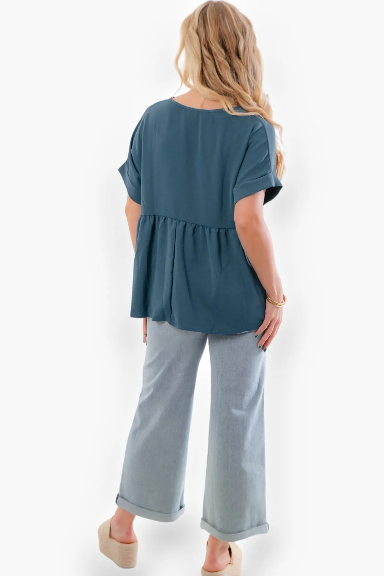 Chants Up Teal Short Sleeve Top