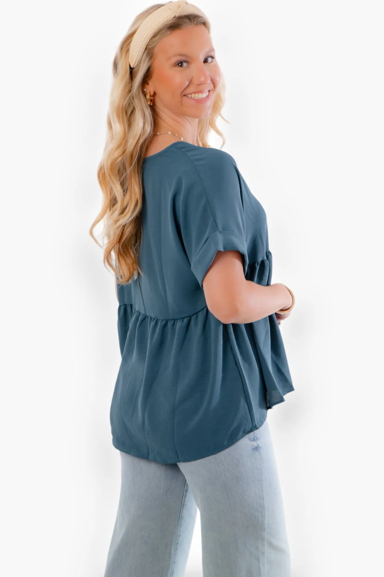 Chants Up Teal Short Sleeve Top