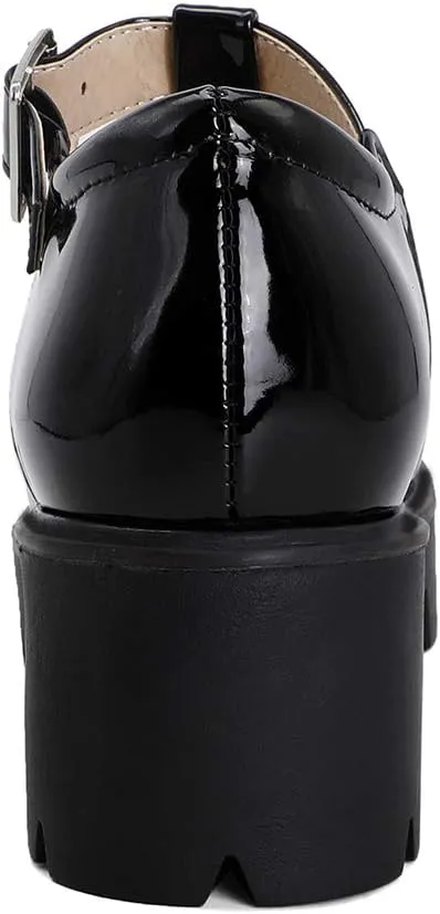 Chunky Mid Heels Oxfords Lug Sole Brogues T-Strap Patent Platform Pumps Gothic Buckled Shoes