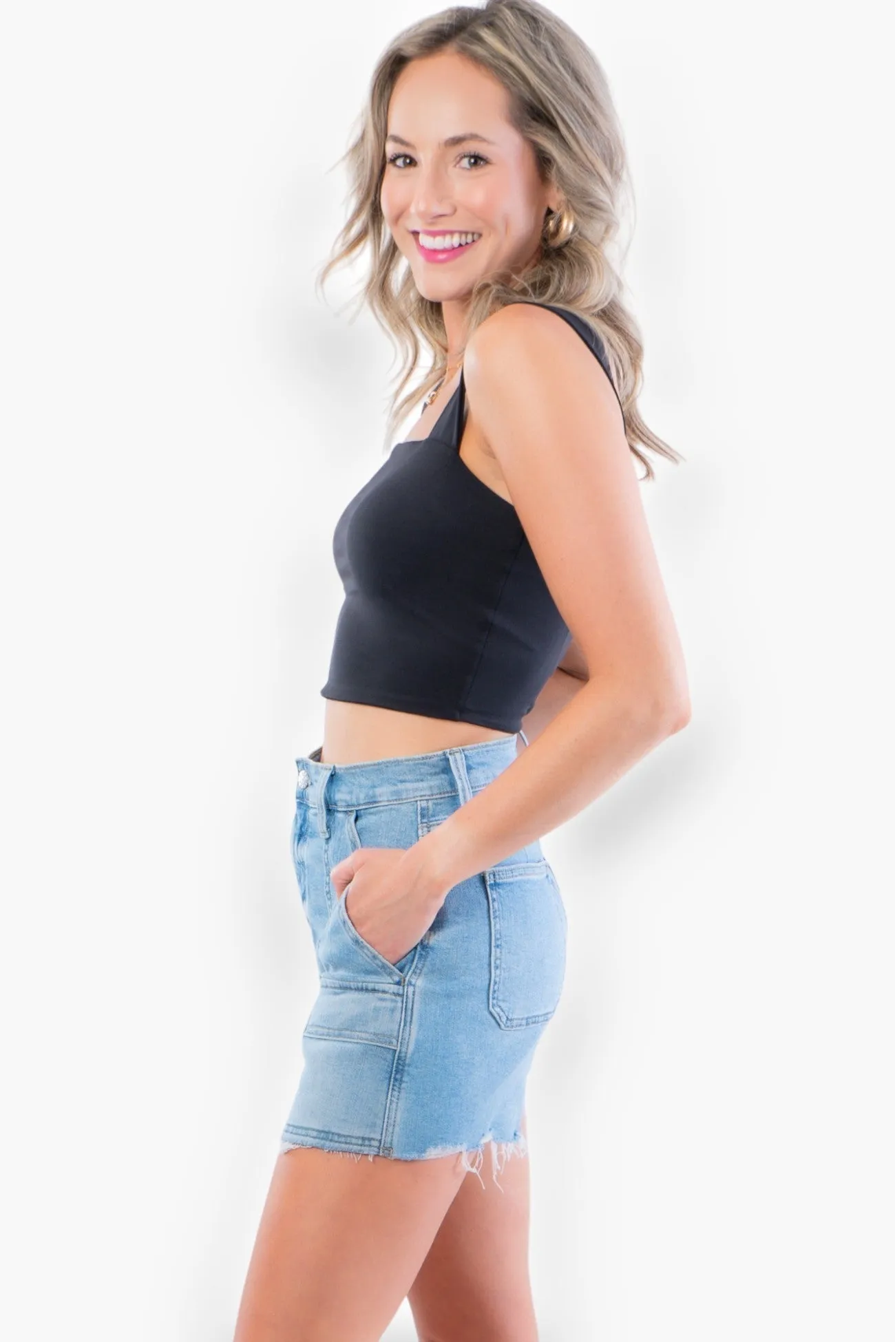 Clare Black Thick Strap Seamless Crop Top