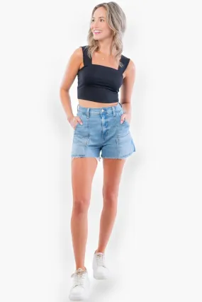 Clare Black Thick Strap Seamless Crop Top