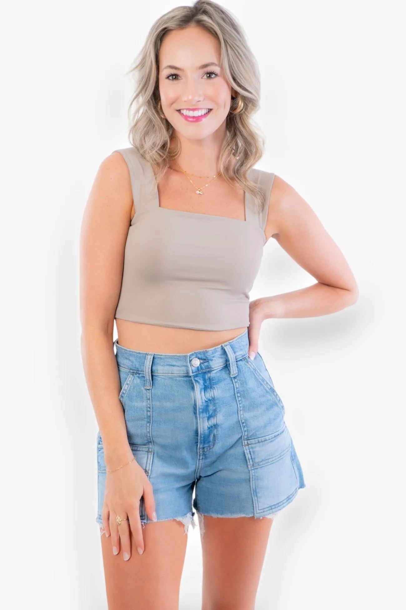Clare Taupe Thick Strap Seamless Crop Top