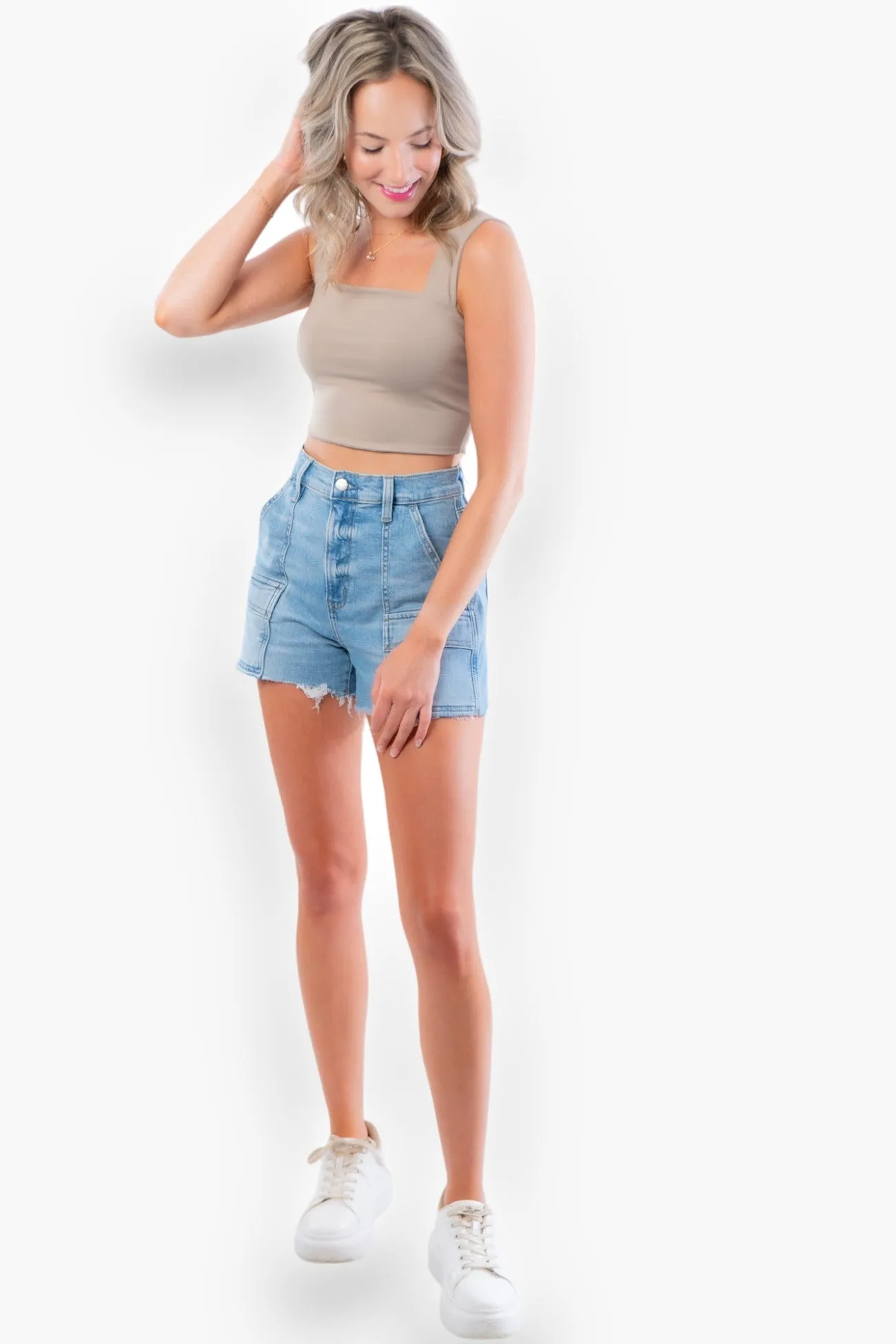 Clare Taupe Thick Strap Seamless Crop Top