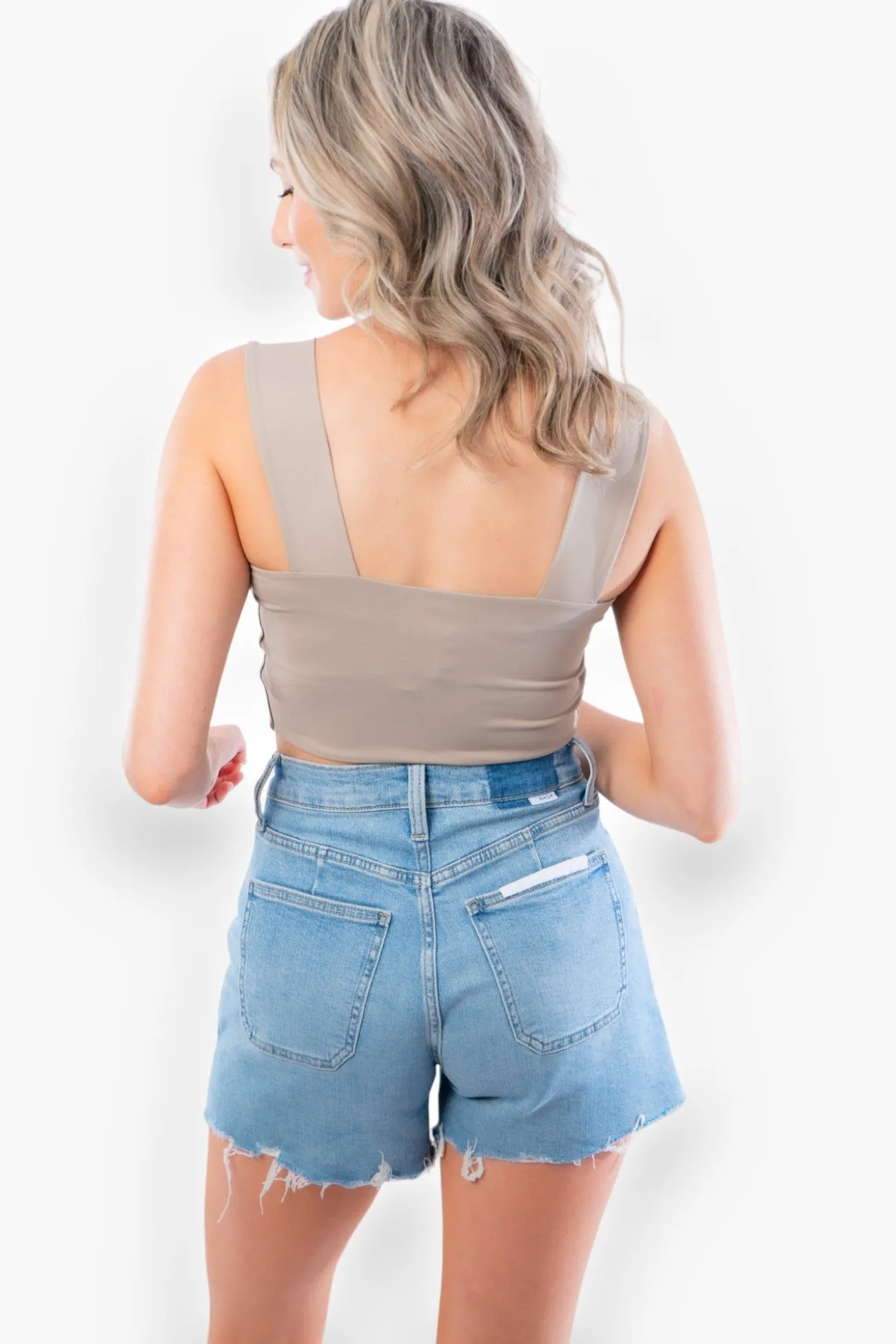 Clare Taupe Thick Strap Seamless Crop Top
