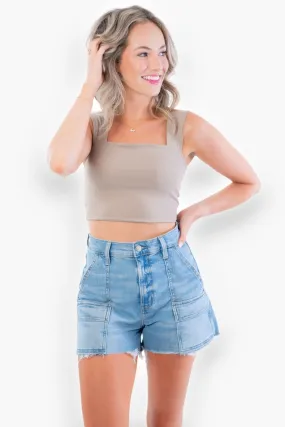 Clare Taupe Thick Strap Seamless Crop Top