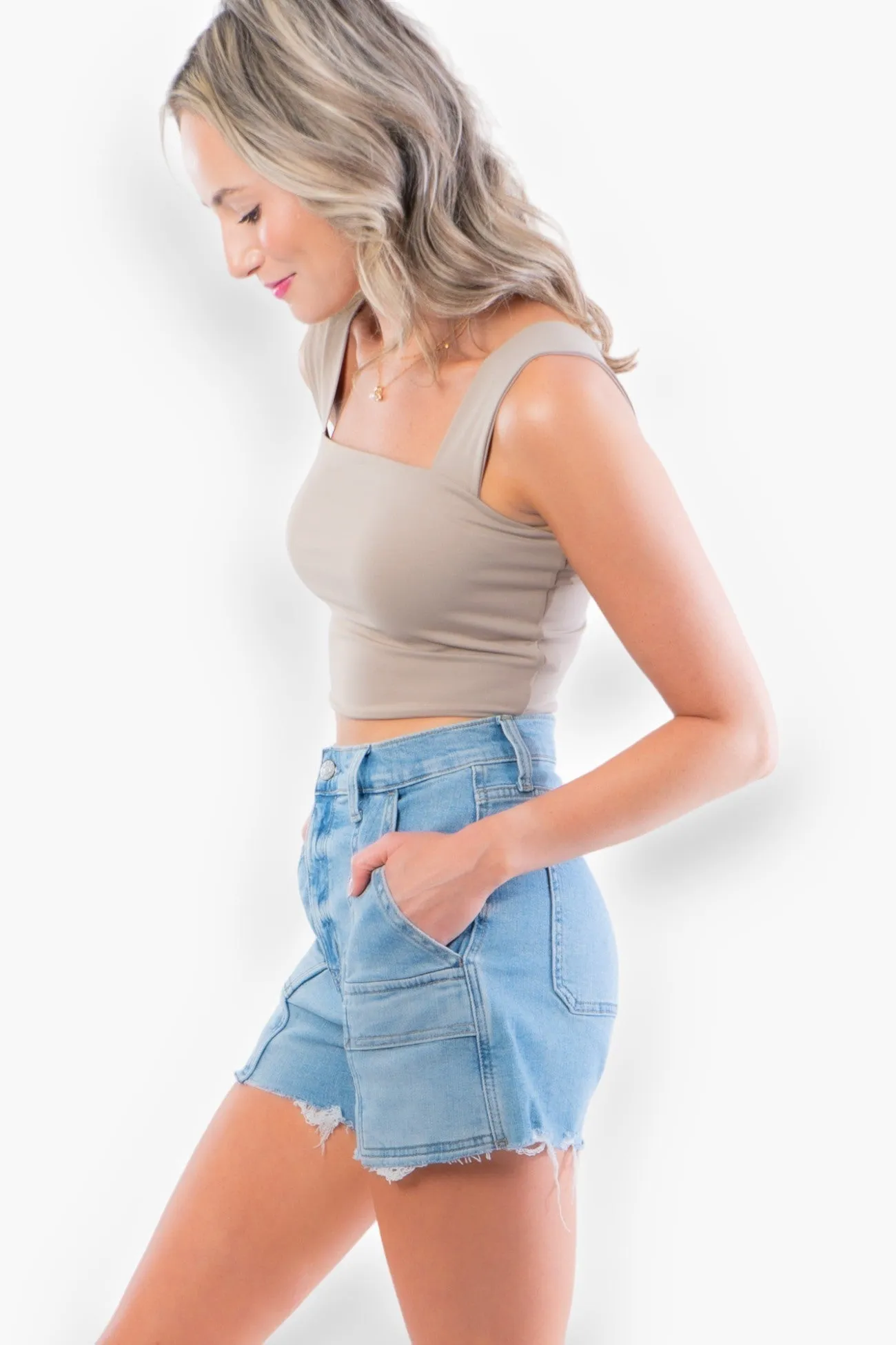 Clare Taupe Thick Strap Seamless Crop Top