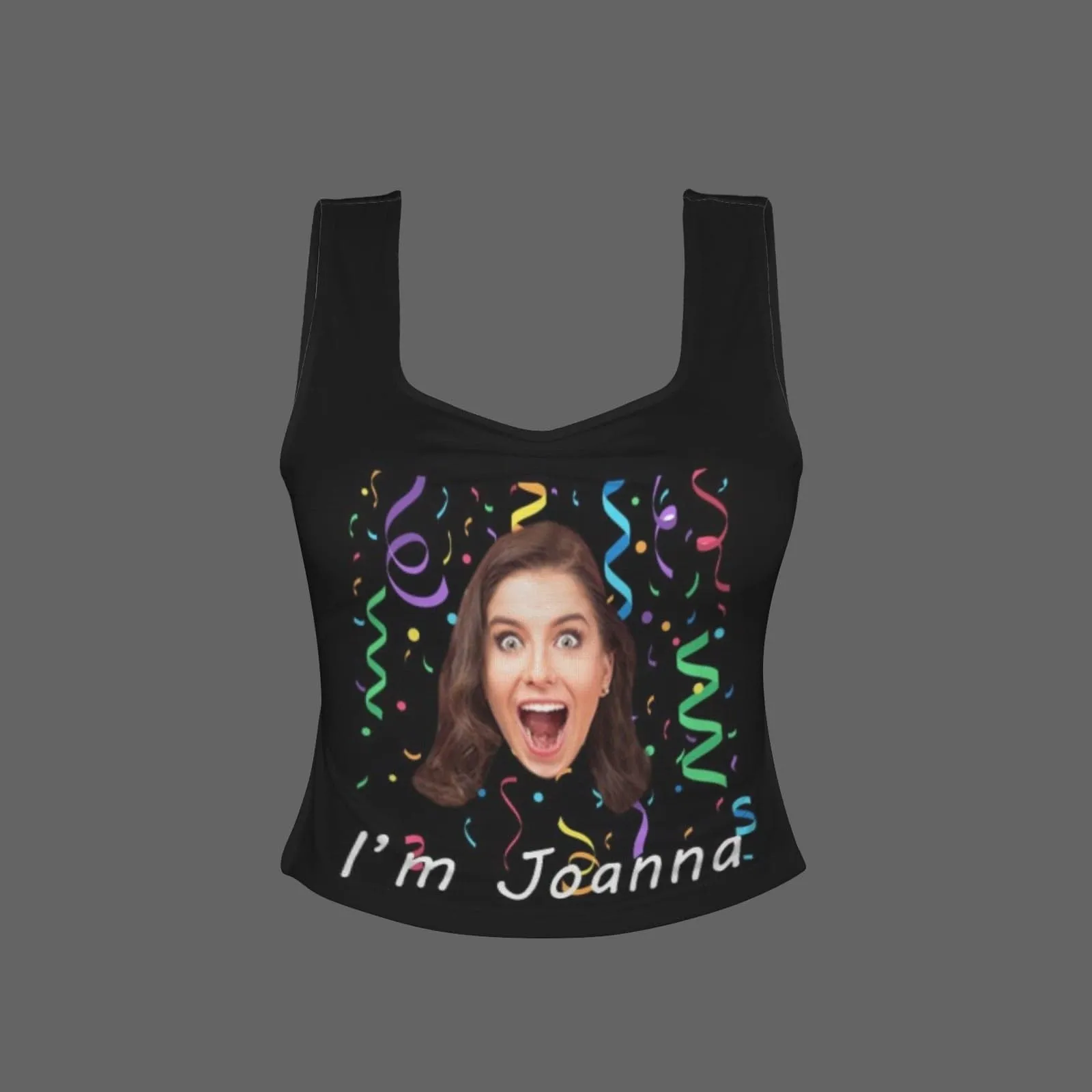 Custom Face&Text Ribbons Top Personalized Women's Square Neck Backless Ruched Side Split Crop Tank Tops