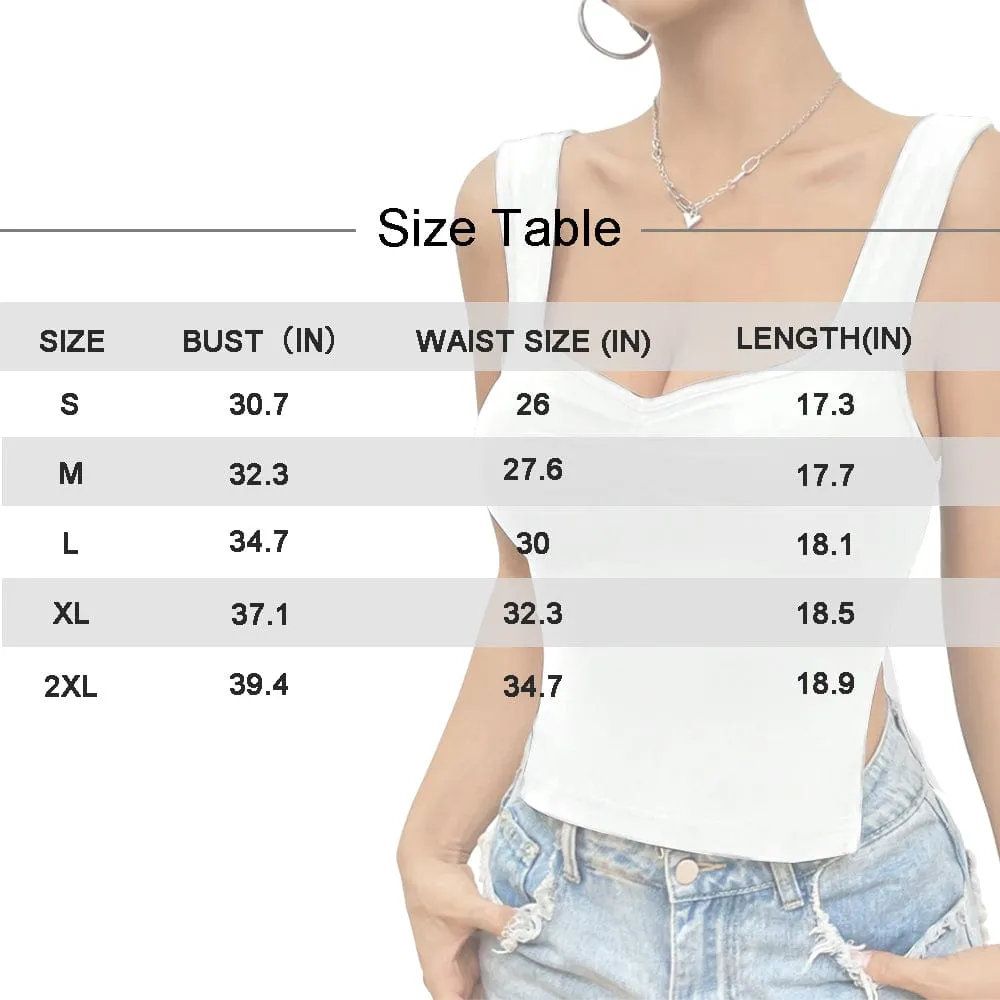 Custom Face&Text Ribbons Top Personalized Women's Square Neck Backless Ruched Side Split Crop Tank Tops