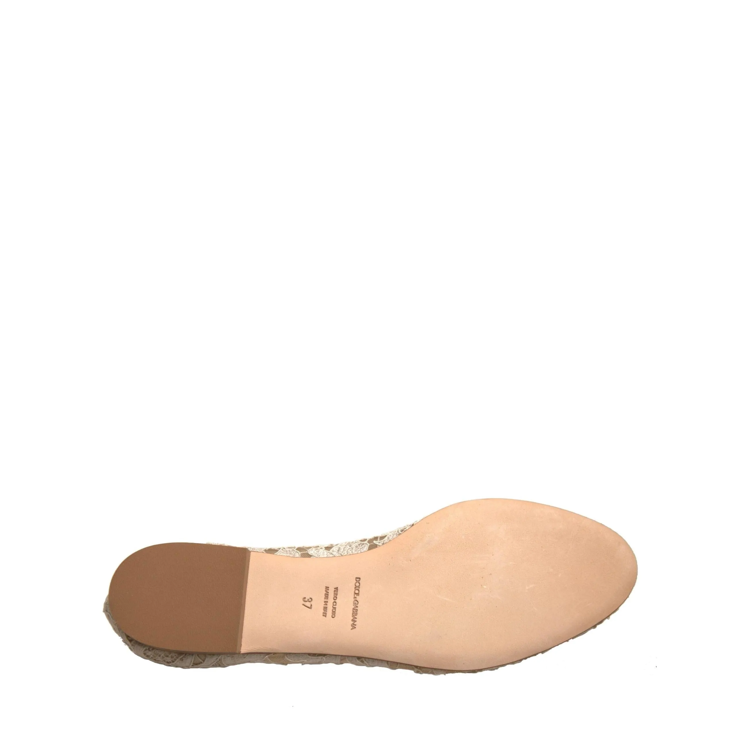Dolce & Gabbana Beige Crystal Loafer Lace Ballet Flats Shoes