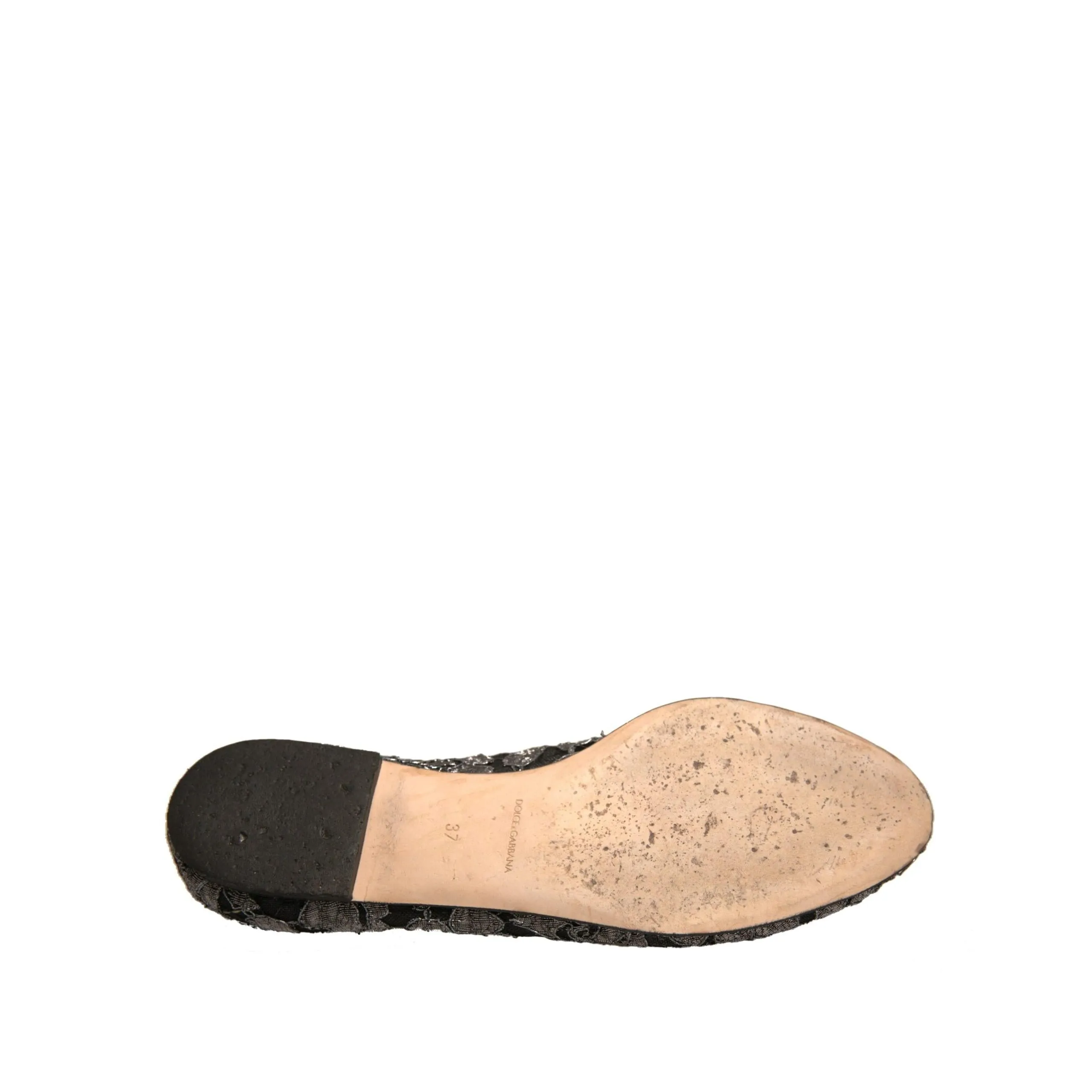 Dolce & Gabbana Silver Crystal Loafer Lace Ballet Flats Shoes