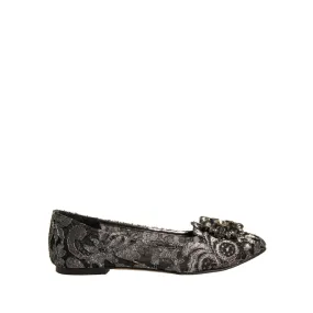 Dolce & Gabbana Silver Crystal Loafer Lace Ballet Flats Shoes