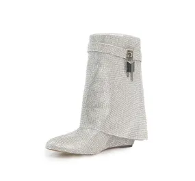 Drape Rhinestone Padlock Bootie Mutto-4 Liliana