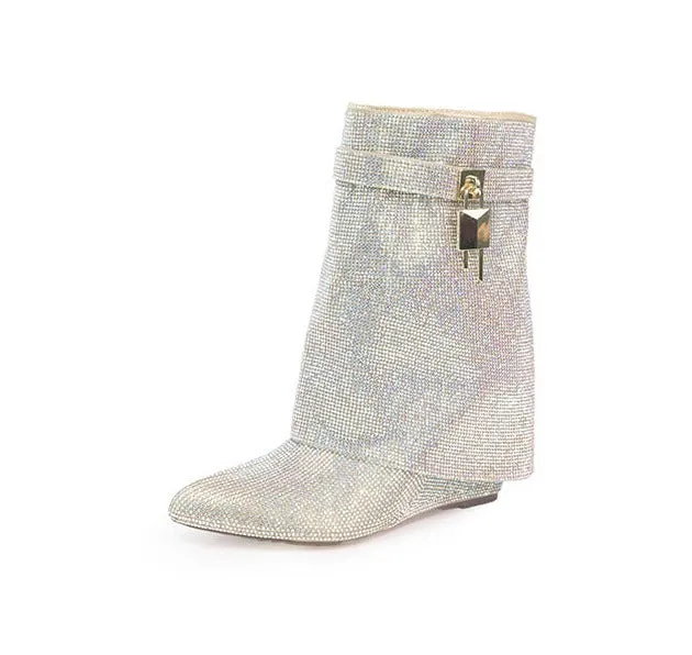 Drape Rhinestone Padlock Bootie Mutto-4 Liliana