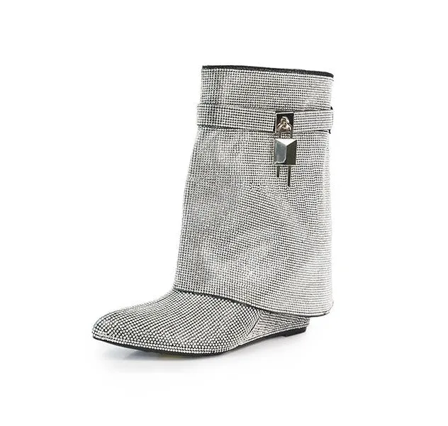 Drape Rhinestone Padlock Bootie Mutto-4 Liliana