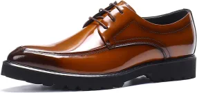 Dress Shoes for Men Patent Leather Oxfords for Men Classic Brown Black Dress Shoes -Genuine Leather Lace-Up Formal Footwear
