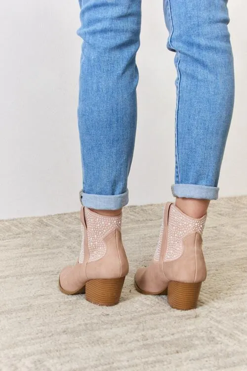 East Lion Rhinestone Adorn Ankle Cowgirl Booties