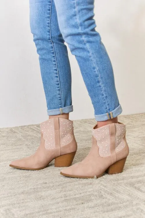 East Lion Rhinestone Adorn Ankle Cowgirl Booties