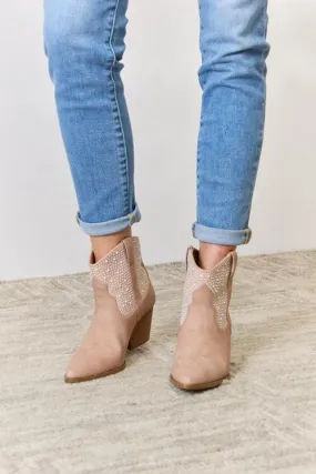 East Lion Rhinestone Adorn Ankle Cowgirl Booties