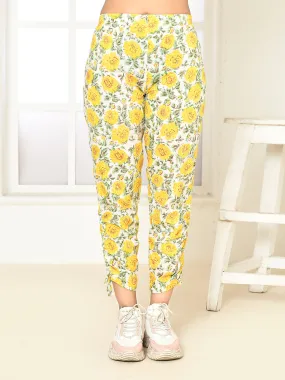Elaura Yellow Cotton Handprint Pant Only