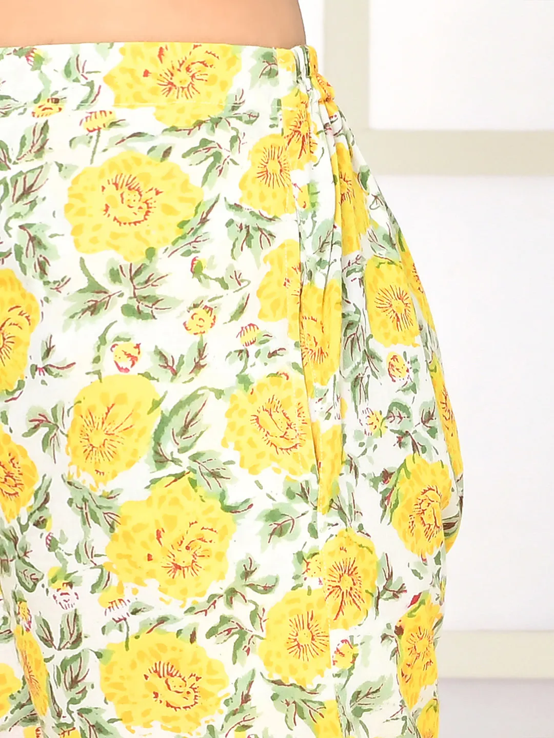 Elaura Yellow Cotton Handprint Pant Only