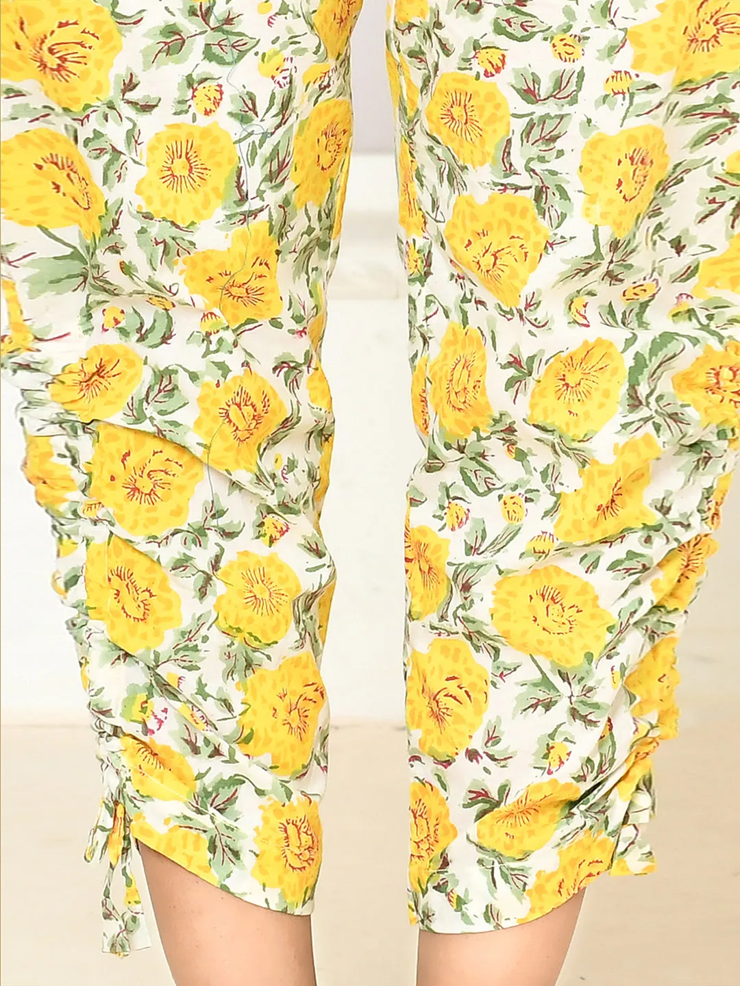 Elaura Yellow Cotton Handprint Pant Only