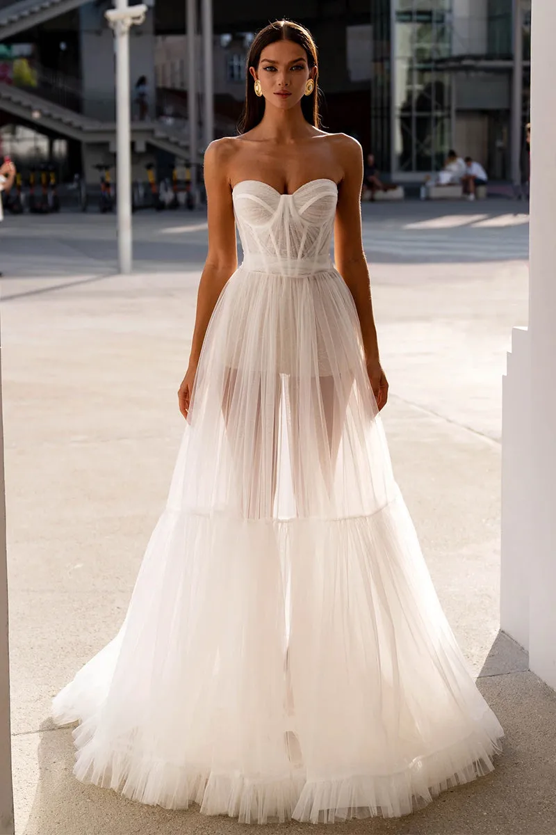 Everlasting Love Strapless Trendy A-Line Sheer Wedding Dress