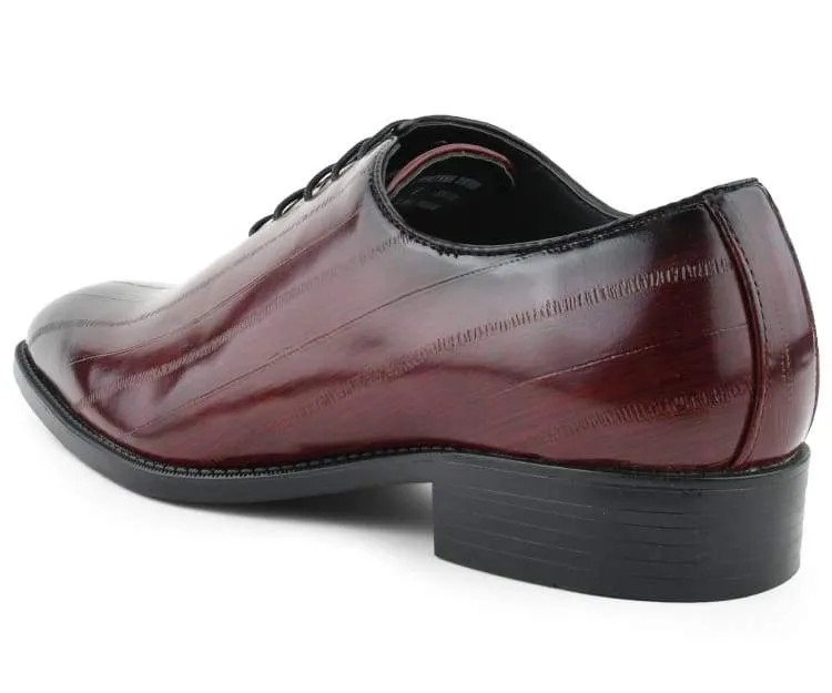 Exotic Elegance Burgundy Eel Skin Oxfords Women’s