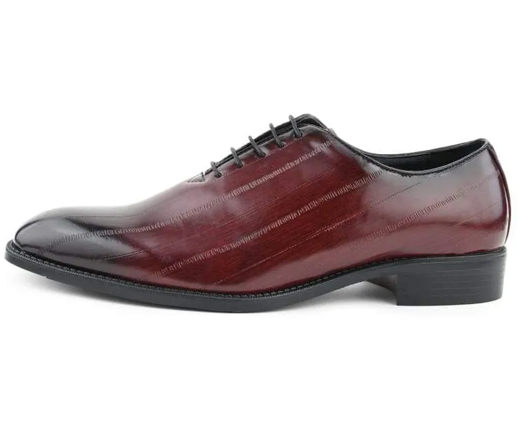 Exotic Elegance Burgundy Eel Skin Oxfords Women’s