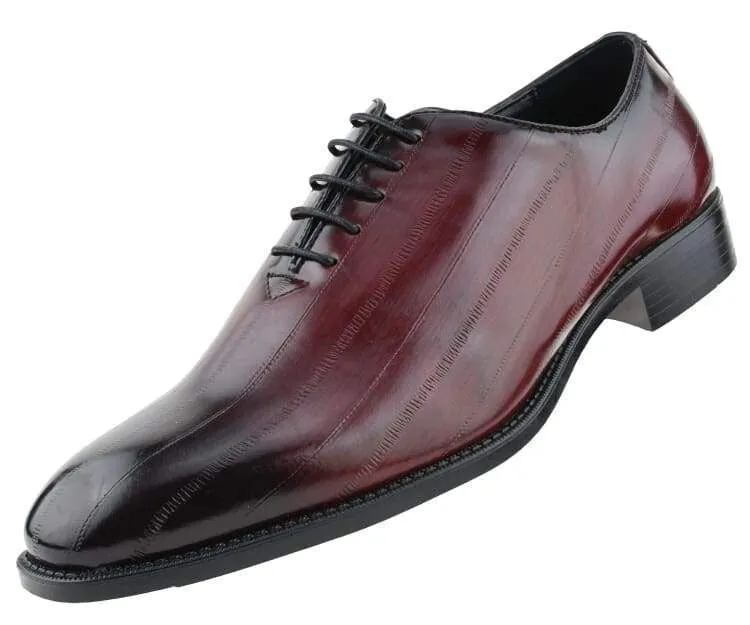Exotic Elegance Burgundy Eel Skin Oxfords Women’s