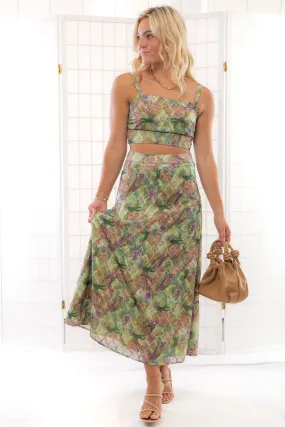 Fall Florals Olive Green Two Piece Skirt